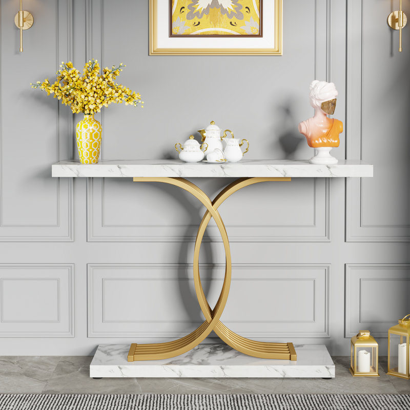 Mercer41 Modern 39-Inch Console Table with Geometric Metal Mercer41 Modern 39-Inch Console Table with Geometric Metal